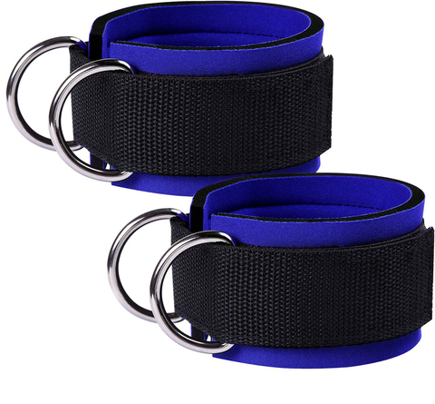MJ Sports Premium Ankle Straps Inclusief 2 Karabijnhaken - Enkelband - Ankle Cuff Strap - Kabelmachine - Fitness - 2 Stuks - Blauw