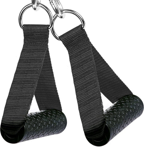 MJ Sports Premium Strap Handles Set Zwart met Stalen D-Ring Inclusief 2 Karabijnhaken - Handvaten - Kabel Accessoires - Fitness - Cable Cross - Handgrepen - Eenhandsgreep