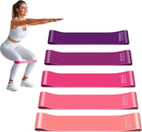 MJ Sports Resistance Bands Set (5 Stuks) Inclusief Handleiding + Opbergzakje - Fitness Elastieken - Weerstandsbanden - Sport Banden - Gymnastiekband - Booty - Zware Weerstand - Benen - Billen - Workout - Multicolor - Trekveer