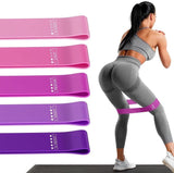 MJ Sports Resistance Bands Set (5 Stuks) Inclusief Handleiding + Opbergzakje - Fitness Elastieken - Weerstandsbanden - Sport Banden - Gymnastiekband - Booty - Zware Weerstand - Benen - Billen - Workout - Multicolor - Trekveer