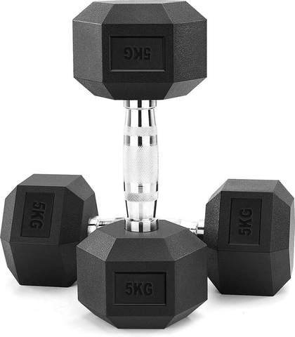  MJ Sports Premium Hexa Dumbbell Set 2 x 5 KG - Dumbbells 10 KG Totaal - Professionele gewichten - Halterset - Gietijzer & Rubber